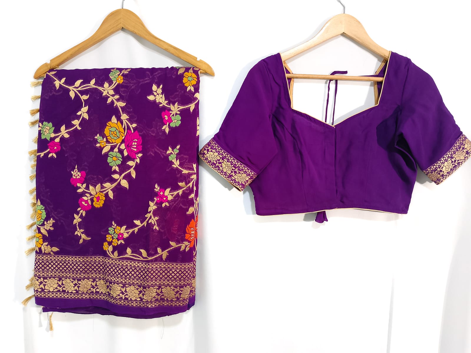 N1147: Ready To Ship Beautiful Pure Banarasi Kadhi Georgette Saree With Stitched Blouse