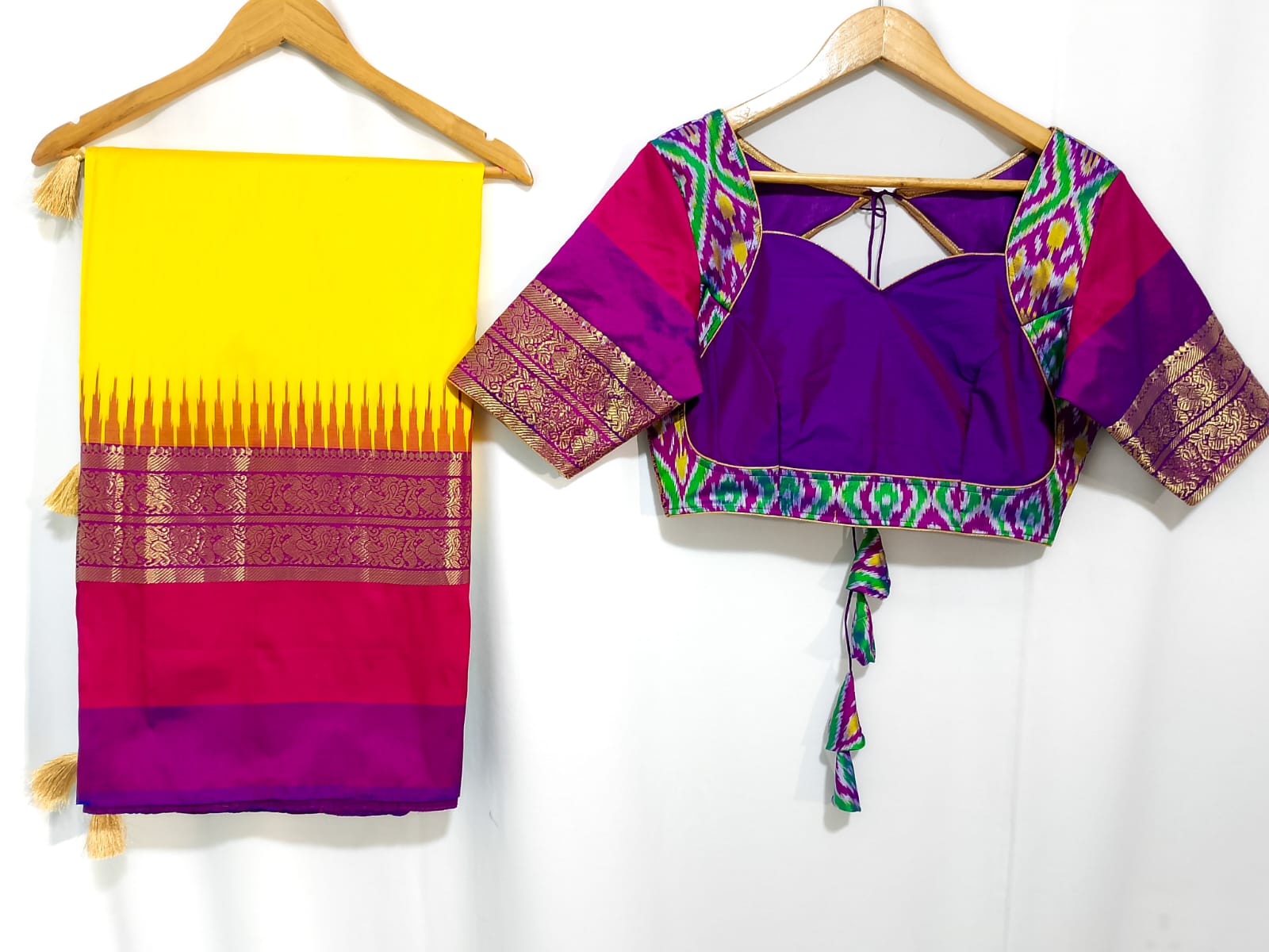 N1163: Ready To Ship Beautiful Ekkata Saree With Stitched Blouse N1163: Ready To Ship Beautiful Ekkata Saree With Stitched Blouse
