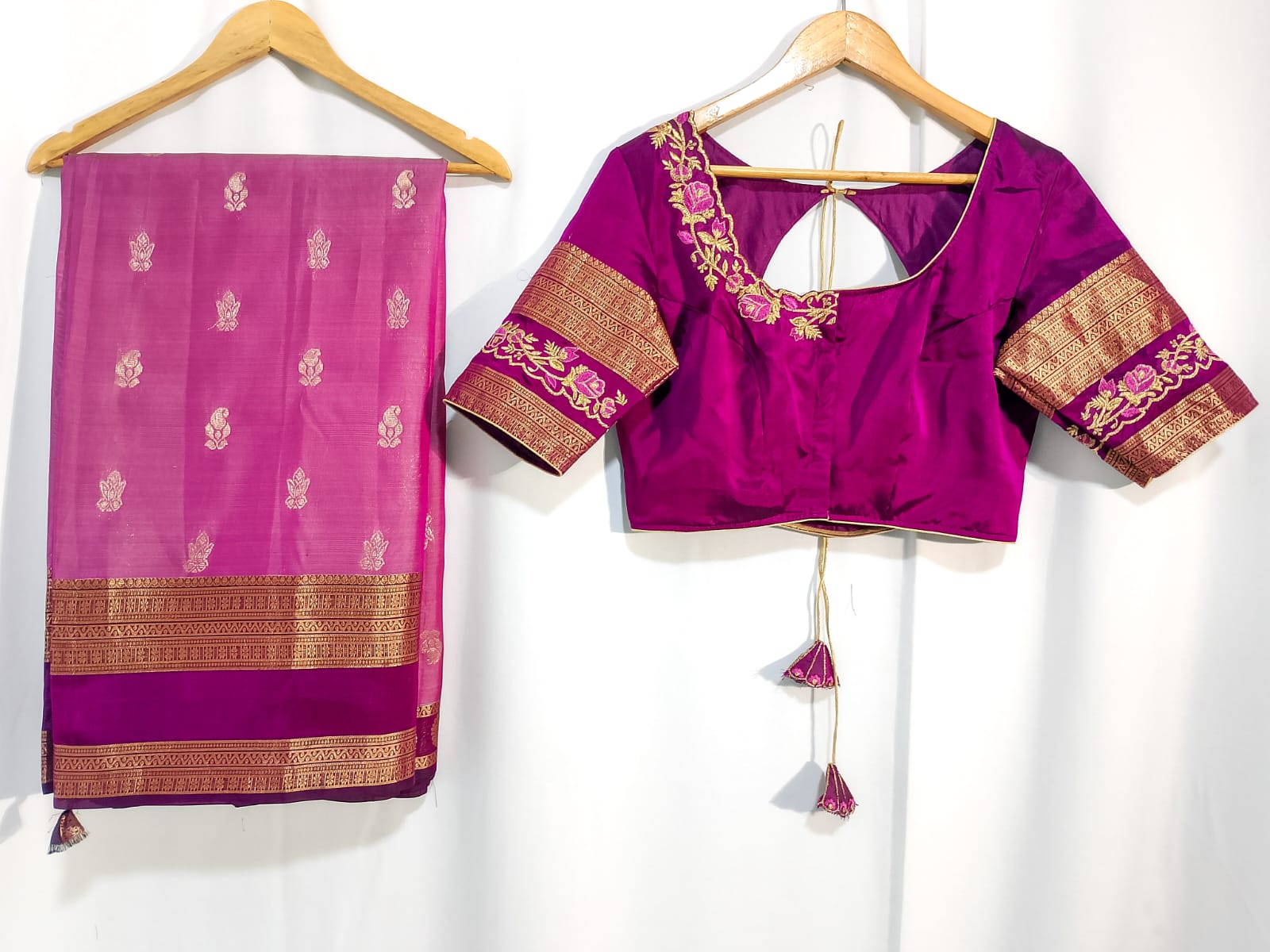 N1183: Ready To Ship Beautiful Pure Kanchipattu Saree With Stitched Embroidery Work Blouse