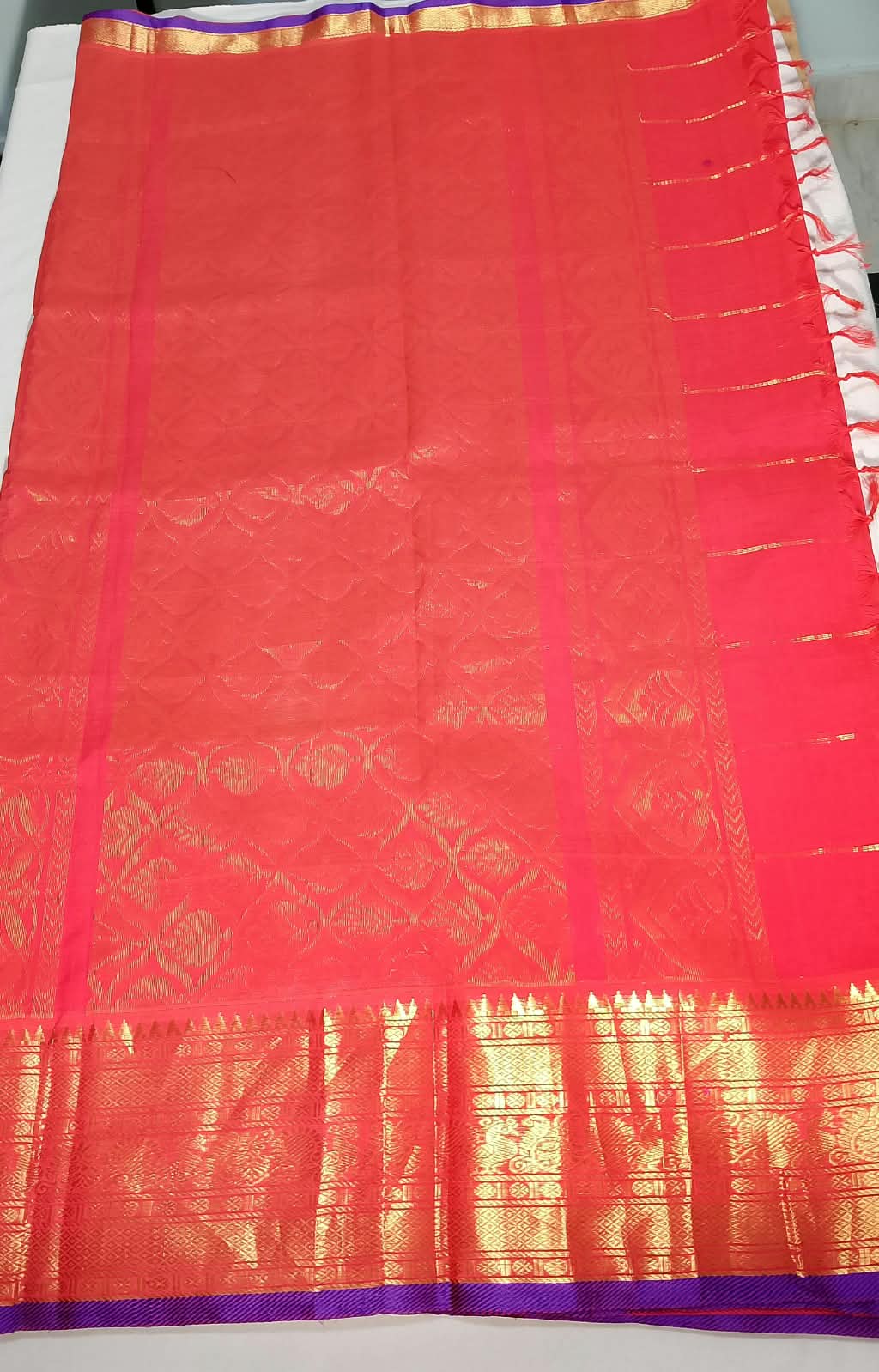 N1232 : Ready To Ship Beautiful Mangalagiri Saree With Stitched Embroidery Work Blouse
