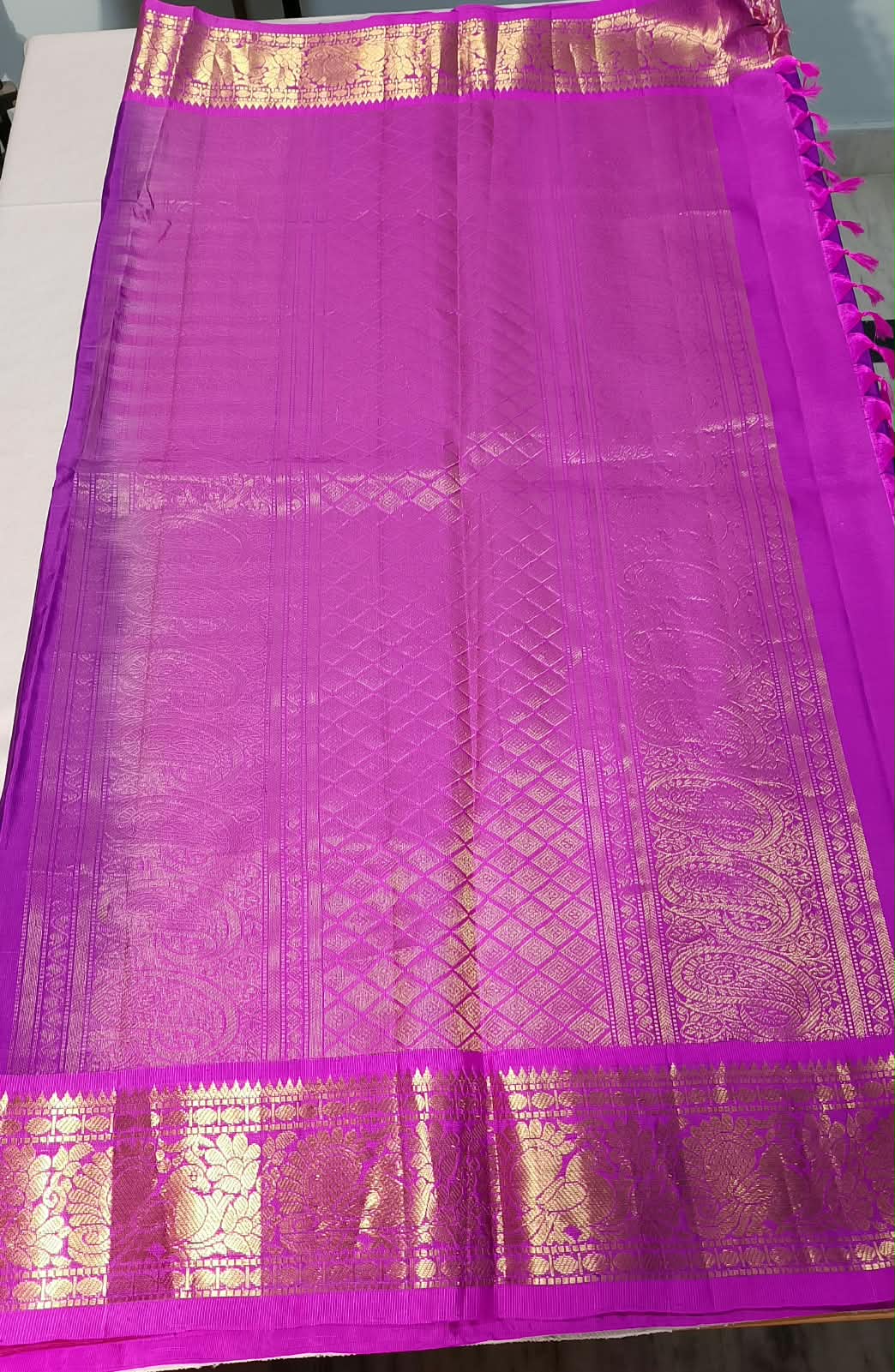 N1279: Ready To Ship Beautiful Pure Kanchipattu Saree With Stitched Maggam Work Blouse