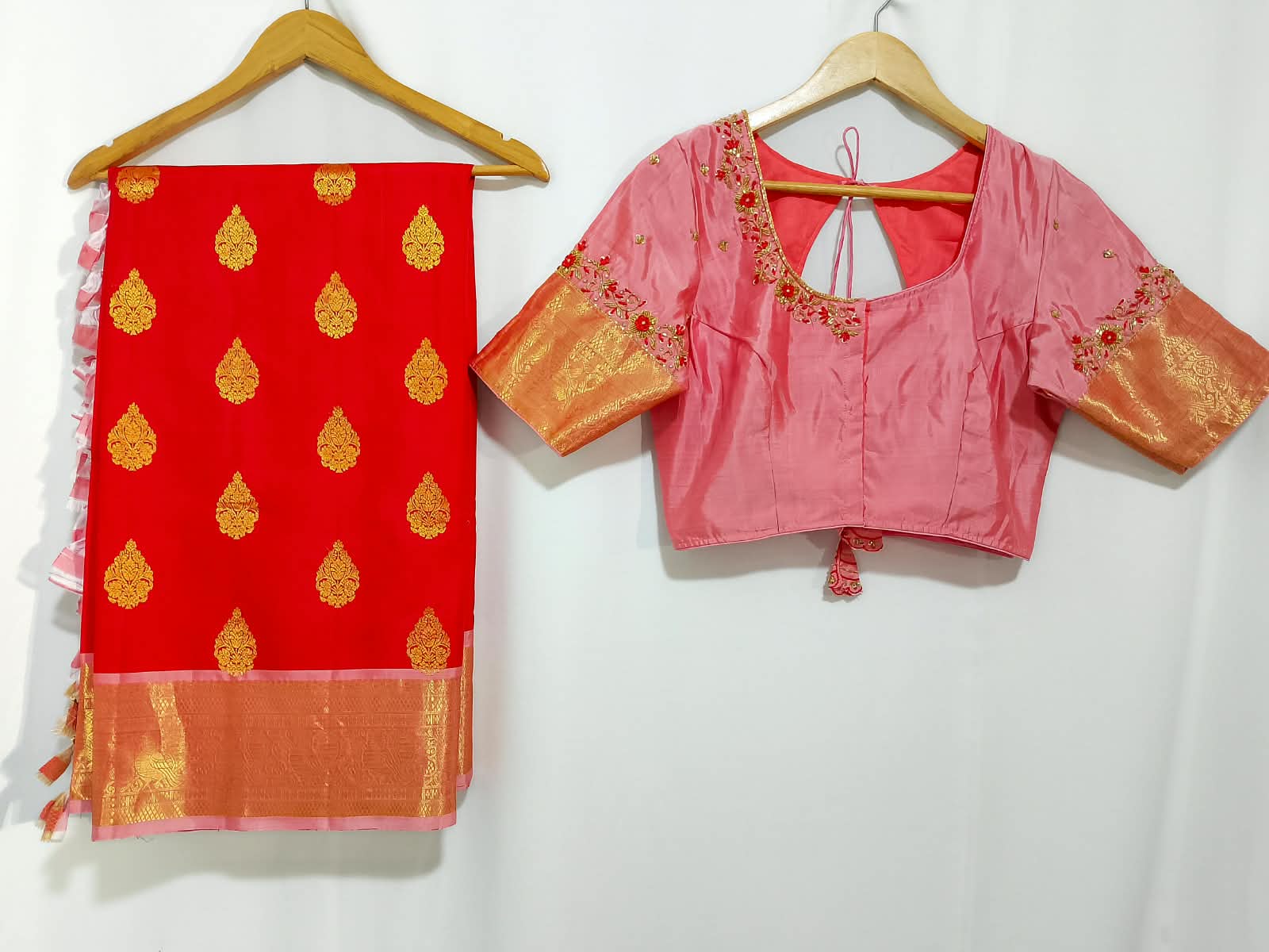 N1280: Ready To Ship Beautiful Pure Kanchipattu Saree With Stitched Maggam Work Blouse N1280: Ready To Ship Beautiful Pure Kanchipattu Saree With Stitched Maggam Work Blouse