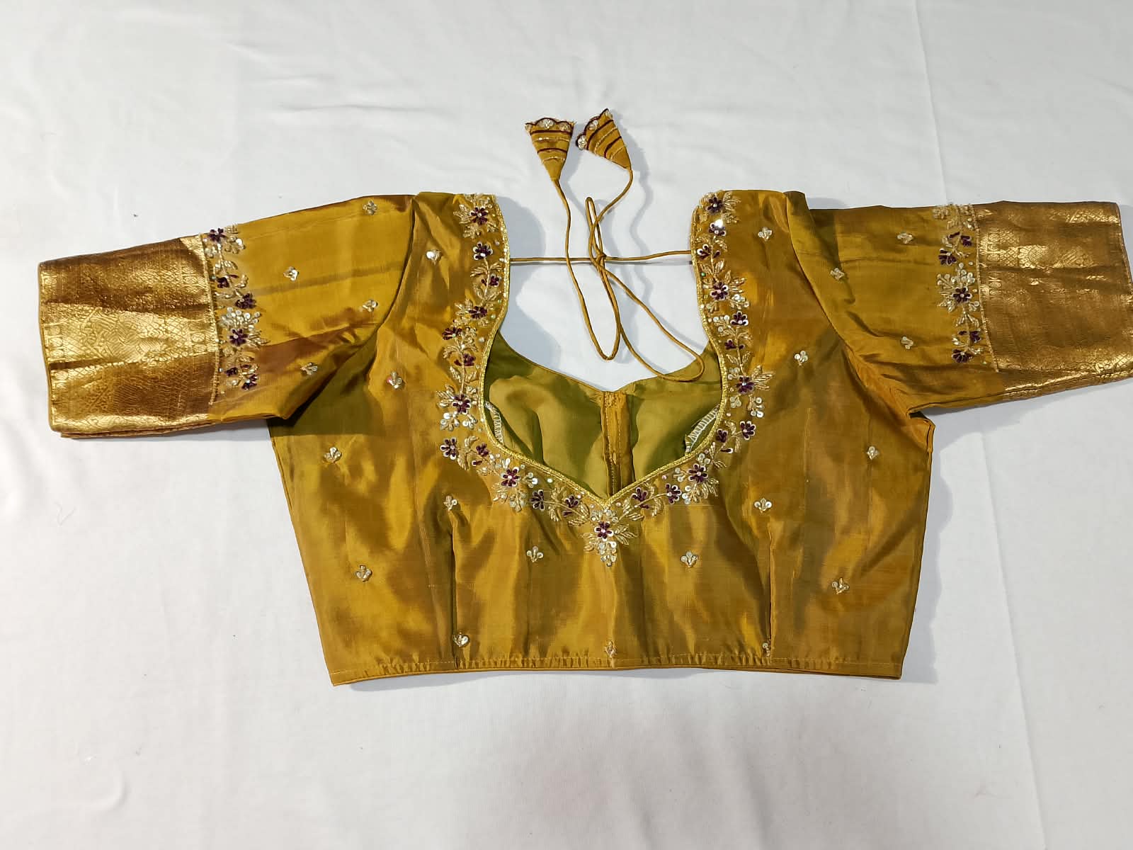 N1297: Ready To Ship Beautiful Pure Kanchipattu Saree With Stitched Maggam Work Blouse