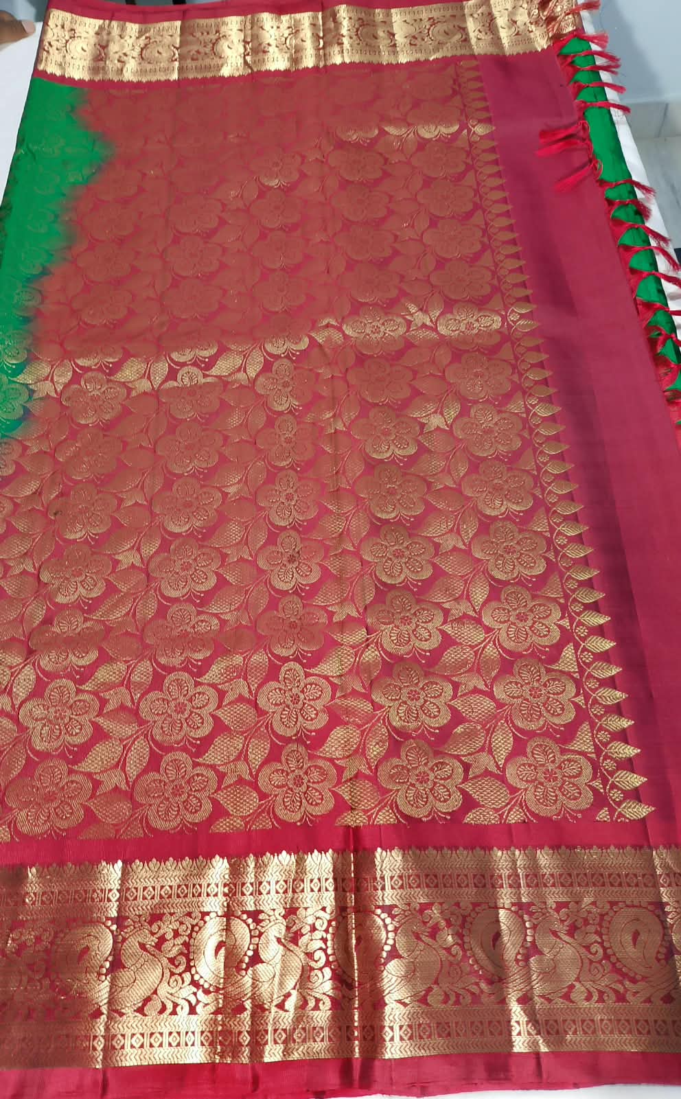 N1300: Ready To Ship Beautiful Pure Kanchipattu Saree With Stitched Maggam Work Blouse