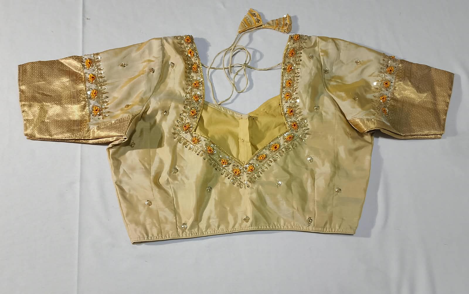 N1295:  Ready To Ship Beautiful Pure Kanchipattu Saree With Stitched Maggam Work Blouse