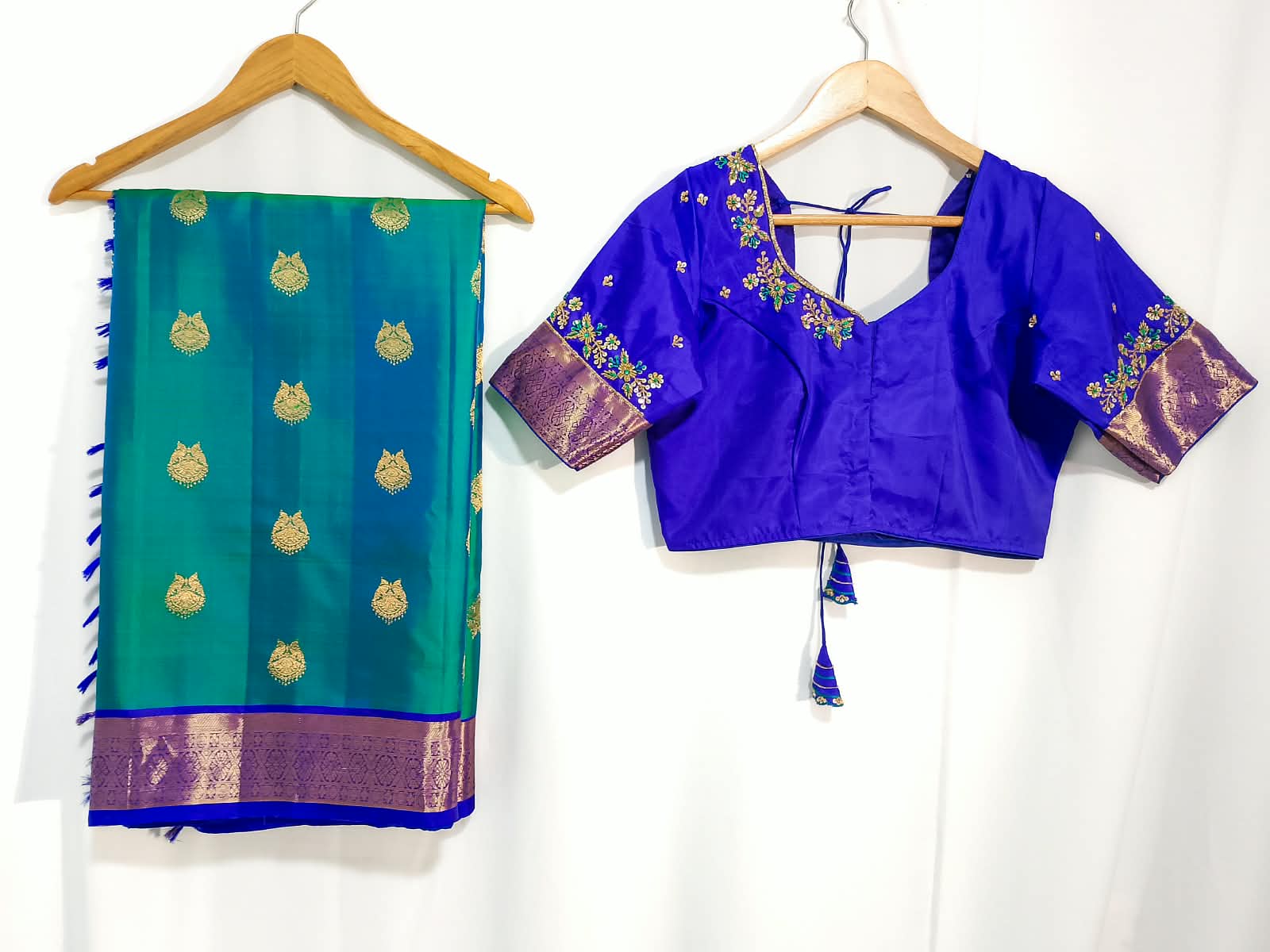 N1299:  Ready To Ship Beautiful Pure Kanchipattu Saree With Stitched Maggam Work Blouse