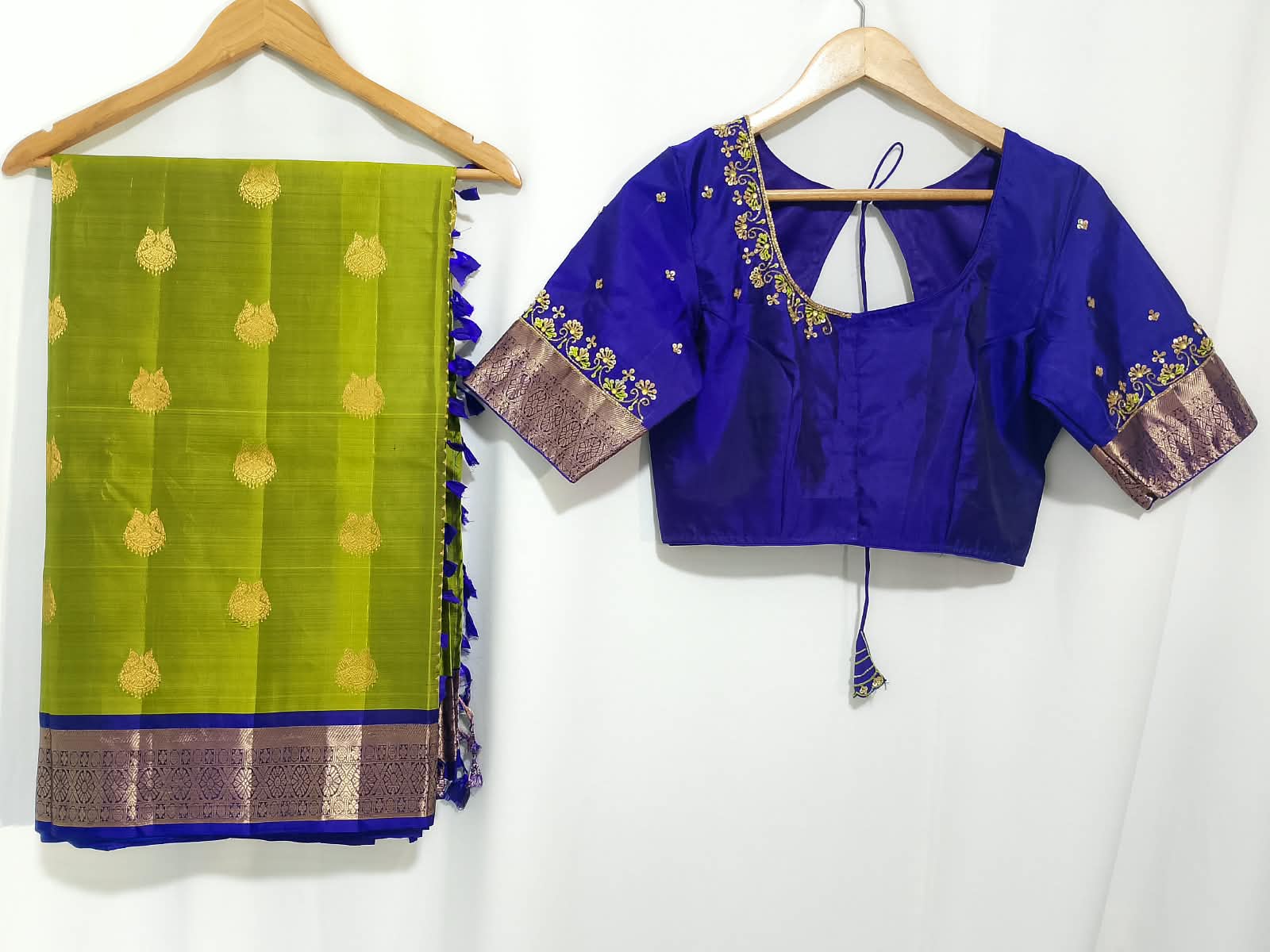 N1301: Ready To Ship Beautiful Pure Kanchipattu Saree With Stitched Maggam Work Blouse