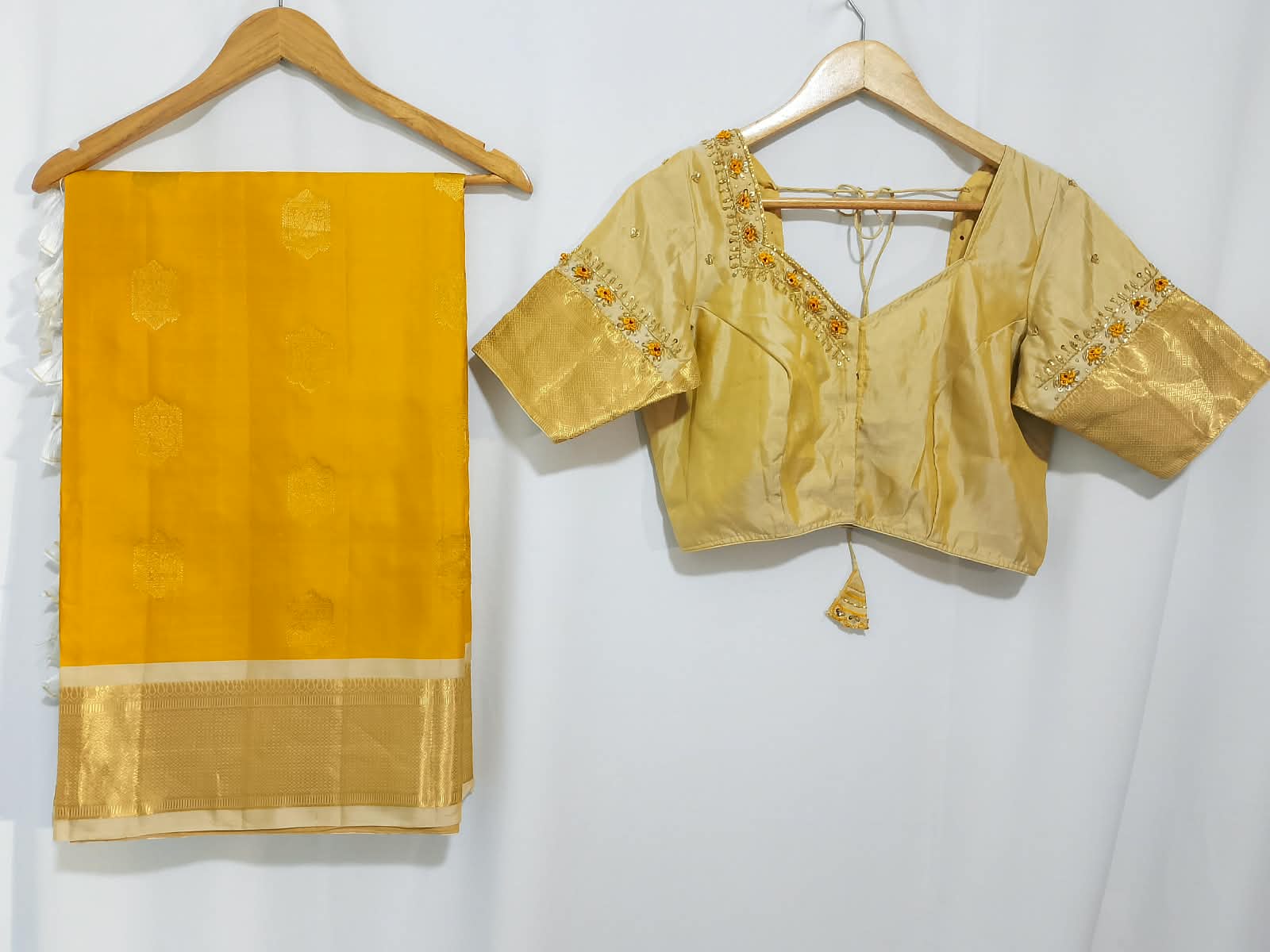 N1295:  Ready To Ship Beautiful Pure Kanchipattu Saree With Stitched Maggam Work Blouse
