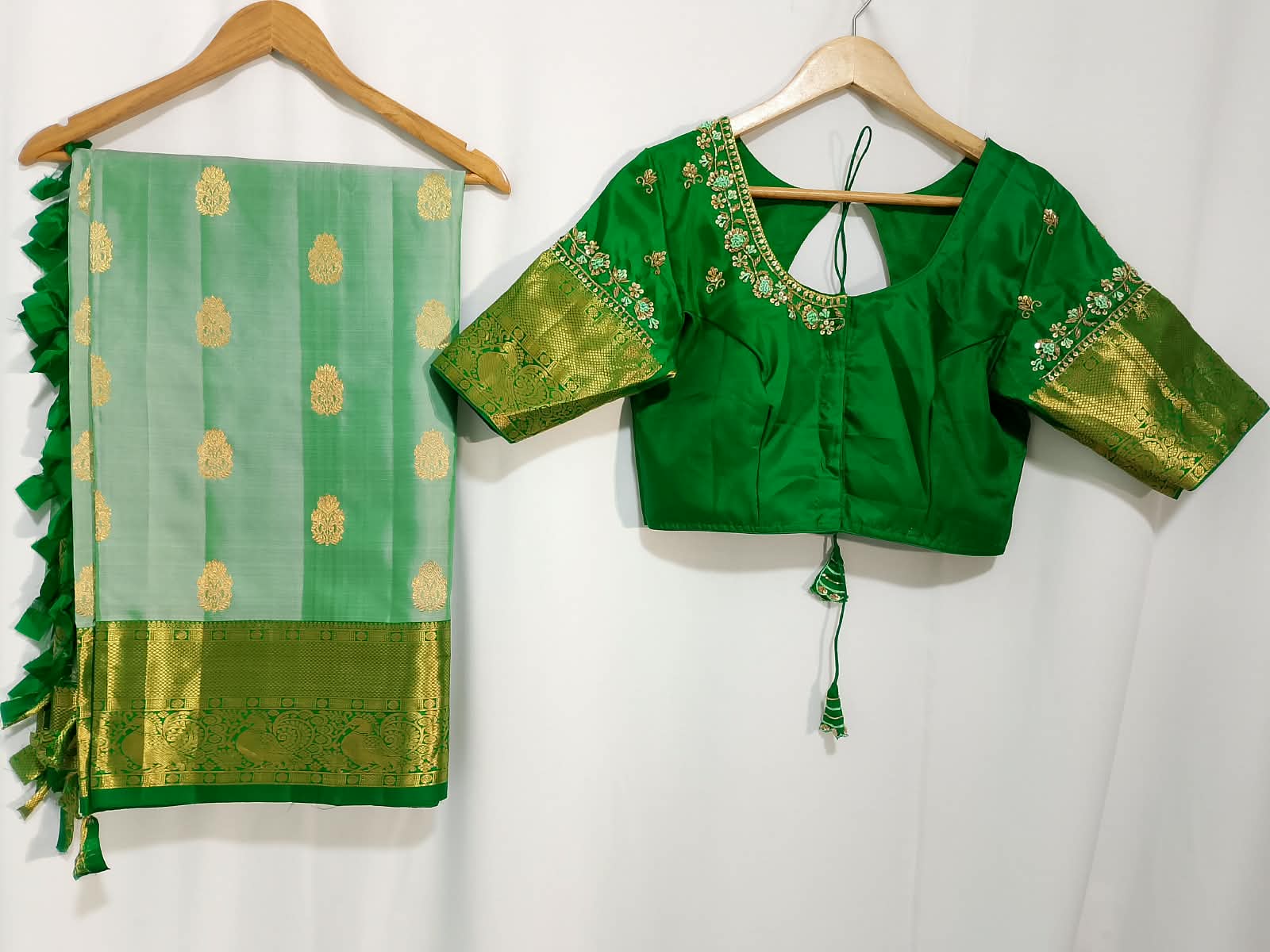 N1308 : Ready To Ship Beautiful Pure Kanchipattu Saree With Stitched Maggam Work BlouseN1308 :