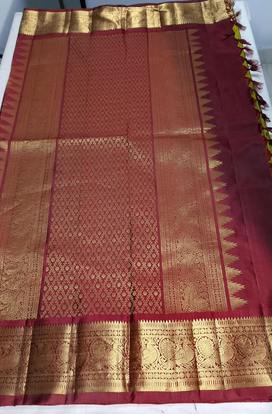 N1374 : Ready To Ship Beautiful Pure Kanchipattu Saree With Stitched Maggam Work Blouse N1374 : Ready To Ship Beautiful Pure Kanchipattu Saree With Stitched Maggam Work Blouse