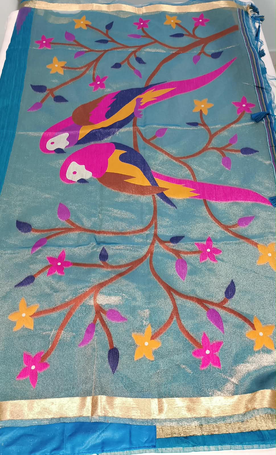 N1361 : Ready To Ship Beautiful Lenin Jamdhani Saree With Stitched Blouse N1361 : Ready To Ship Beautiful Lenin Jamdhani Saree With Stitched Blouse