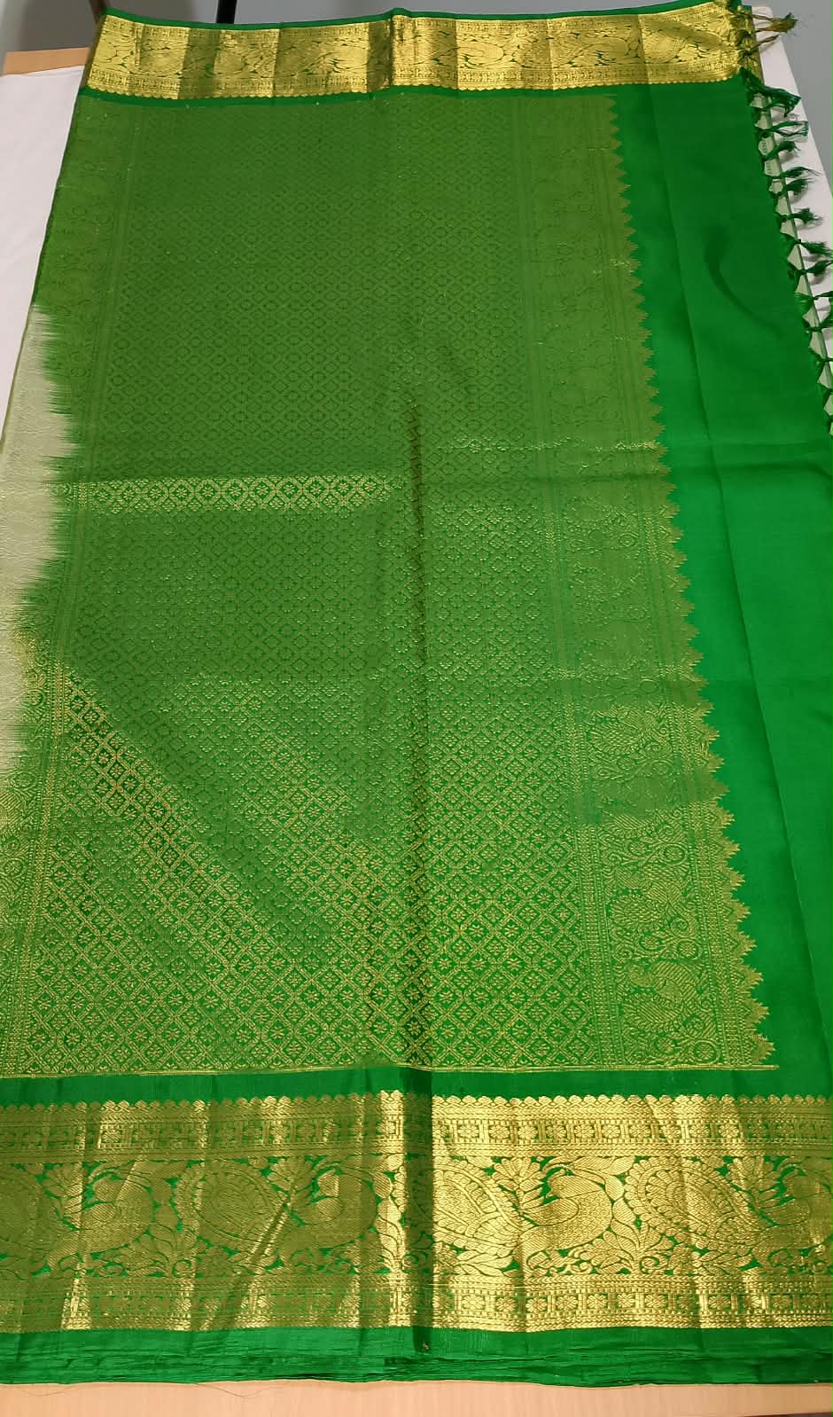 N1379 : Ready To Ship Beautiful Pure Kanchipattu Saree With Stitched Maggam Work Blouse