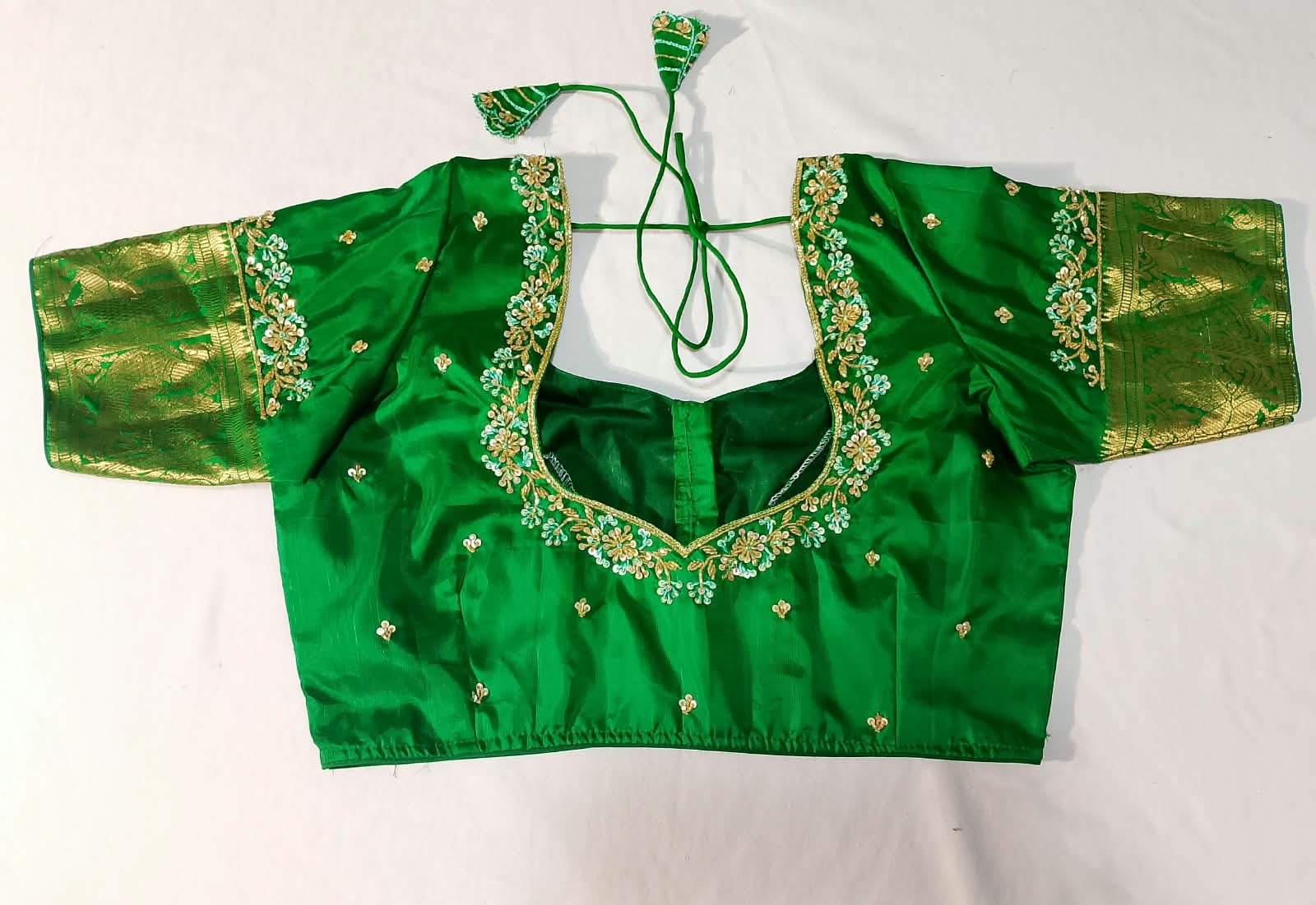 N1382 :  Ready To Ship Beautiful Pure Kanchipattu Saree With Stitched Maggam Work Blouse