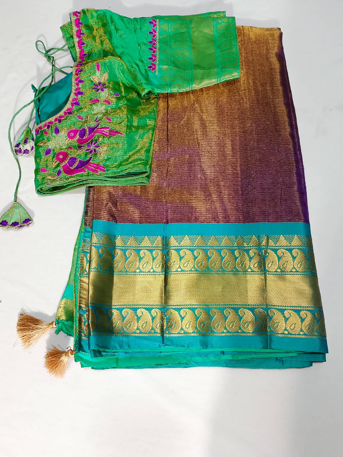 N1422 : Ready To Ship Beautiful Uppada Tissue Silk Saree With Stitched Embroidery Work Blouse