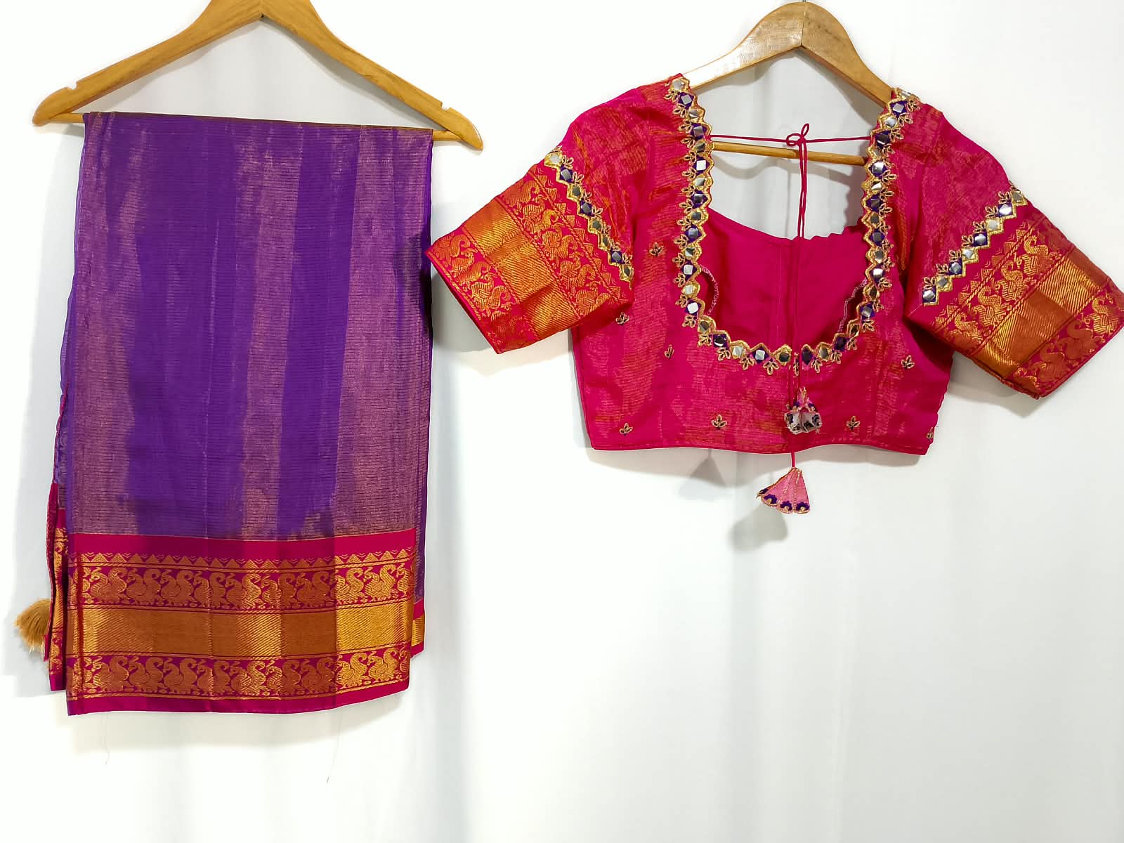 N1421 : Ready To Ship Beautiful Uppada Tissue Silk Saree With Stitched Embroidery Work Blouse