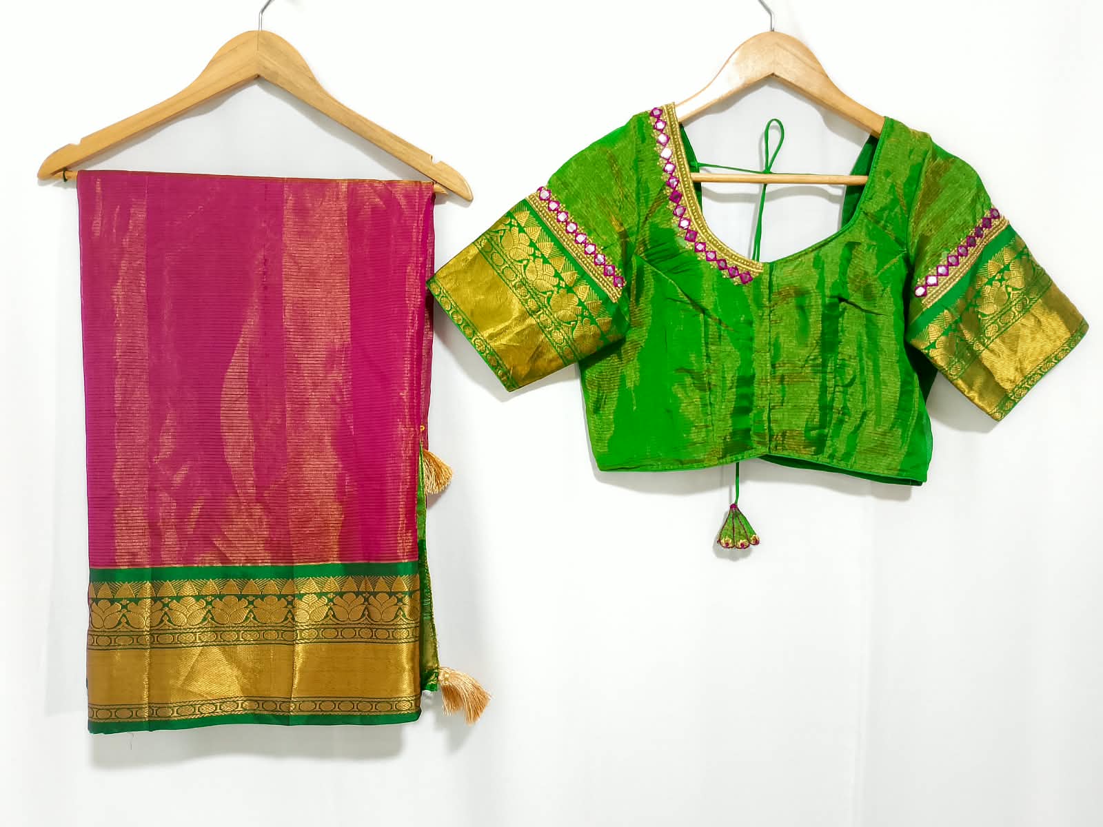 N1423 : Ready To Ship Beautiful Uppada Tissue Silk Saree With Stitched Embroidery Work Blouse
