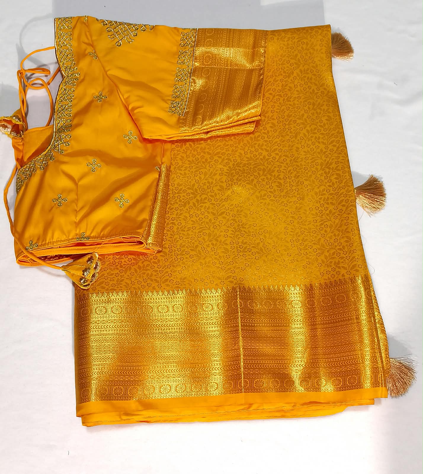 N1419 : Ready To Ship Beautiful Semi Kanchipattu Saree With Stitched Embroidery Work Blouse N1419 : Ready To Ship Beautiful Semi Kanchipattu Saree With Stitched Embroidery Work Blouse