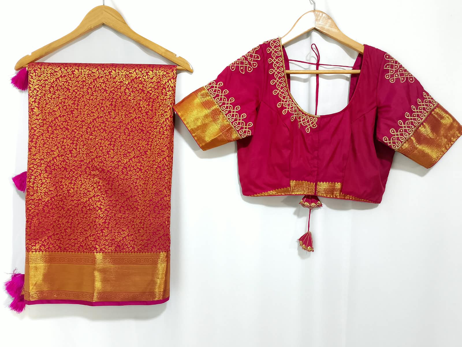 N1420 : Ready To Ship Beautiful Semi Kanchipattu Saree With Stitched Embroidery Work Blouse