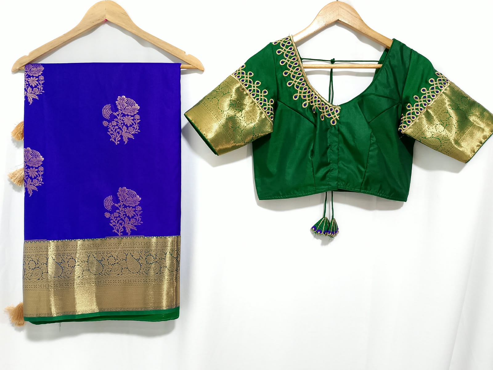 N1492 :  Ready To Ship Beautiful Semi Kanchipattu Saree With Stitched Embroidery Work Blouse