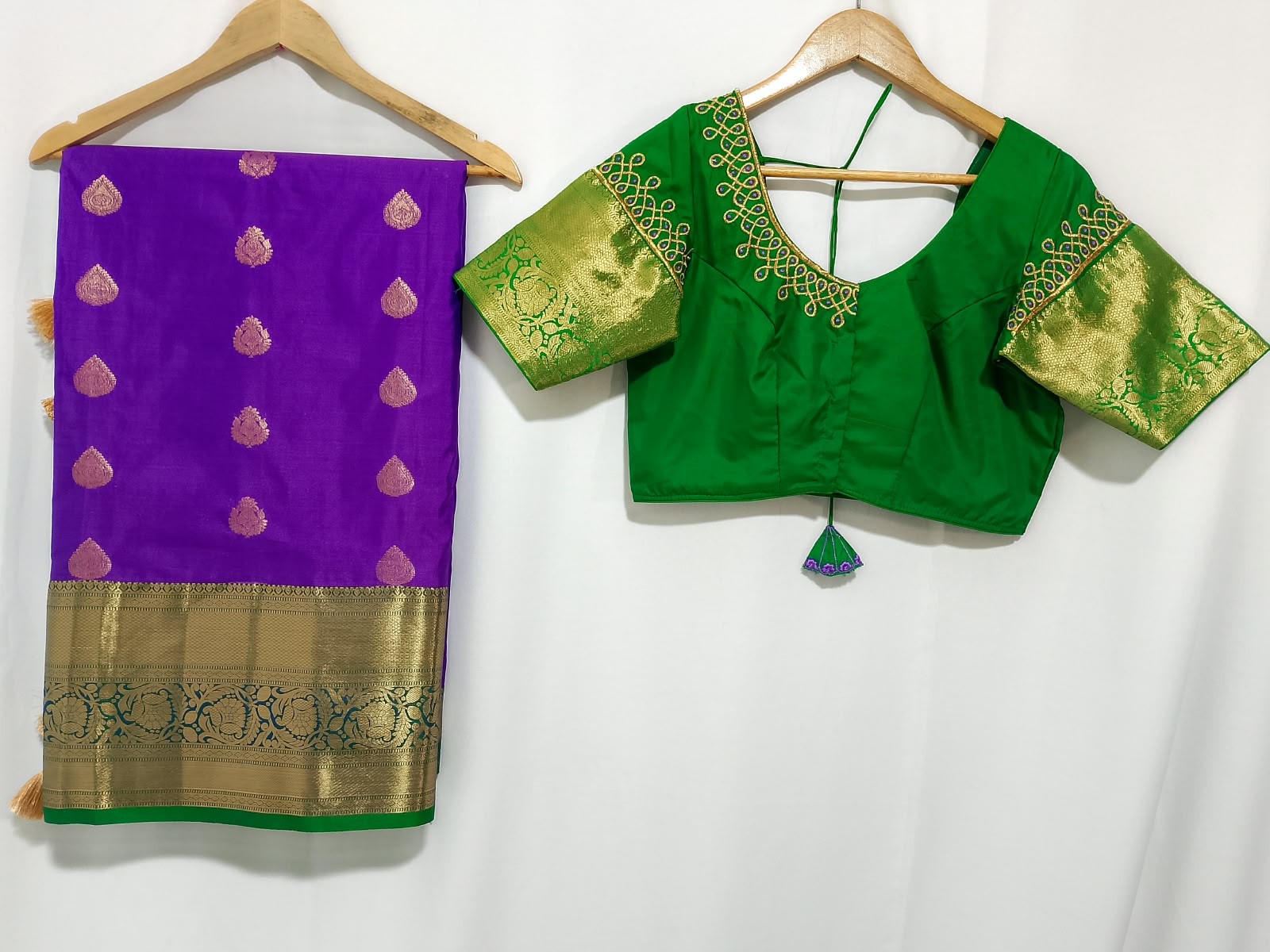 N1493 : Ready To Ship Beautiful Semi Kanchipattu Saree With Stitched Embroidery Work Blouse