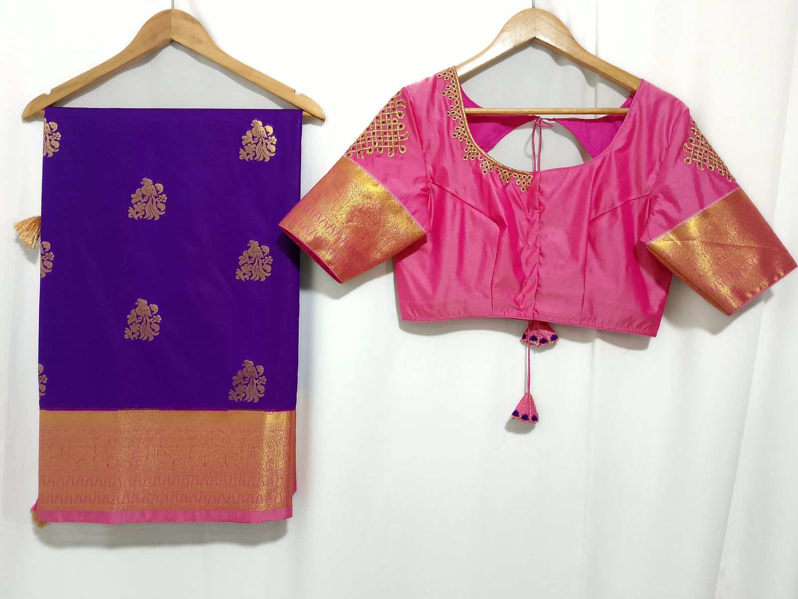 N1495 : Ready To Ship Beautiful Semi Kanchipattu Saree With Stitched Embroidery Work Blouse