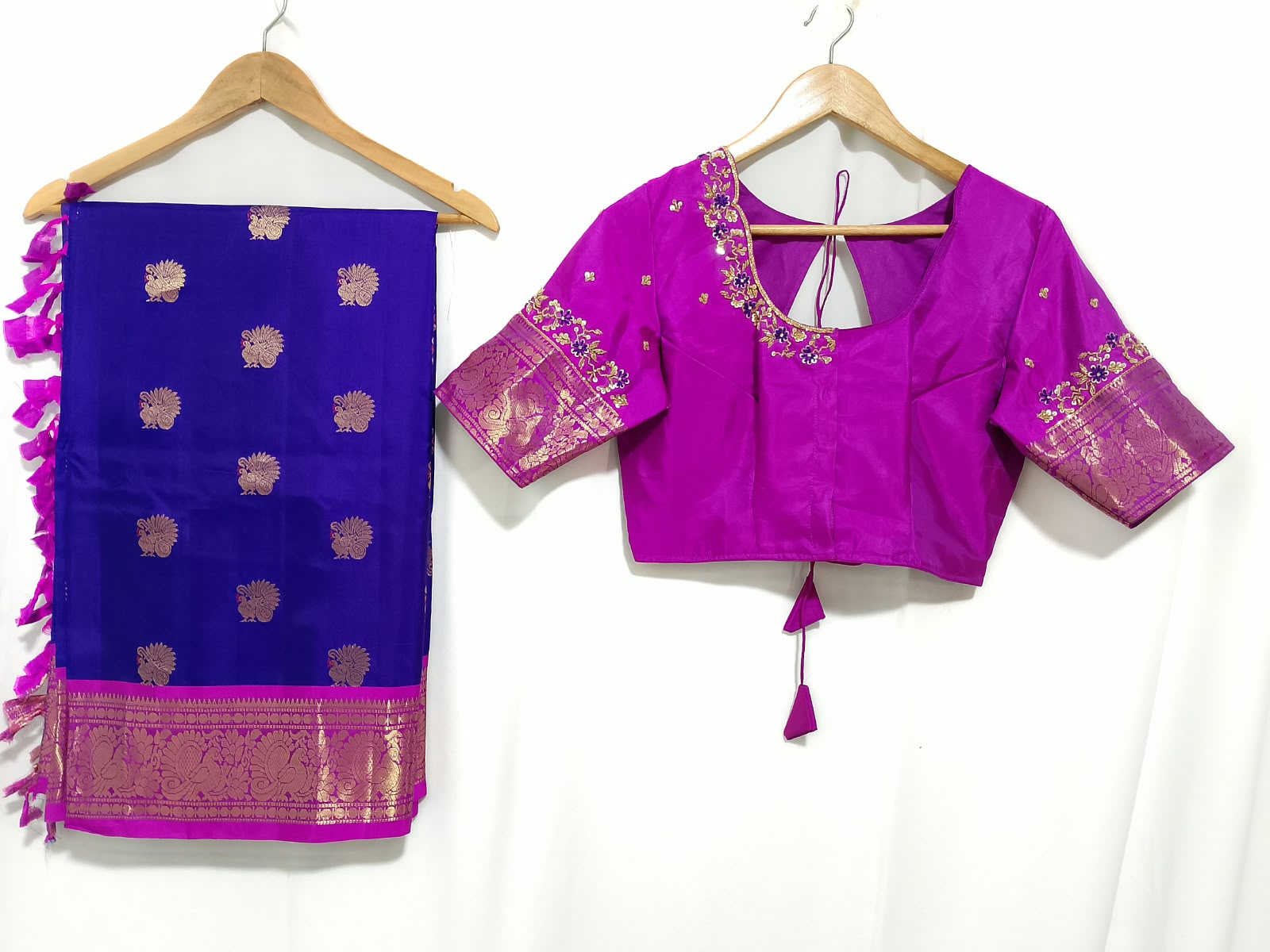 N1516 : Ready To Ship Beautiful Pure Kanchipattu Saree With Stitched Maggam Work Blouse
