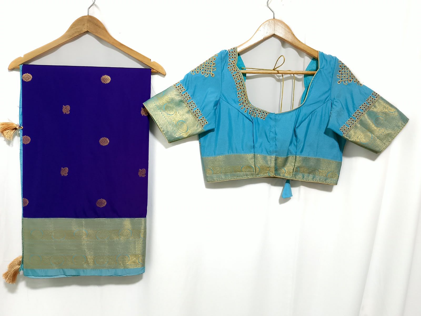 N1494 : Ready To Ship Beautiful Semi Kanchipattu Saree With Stitched Embroidery Work Blouse