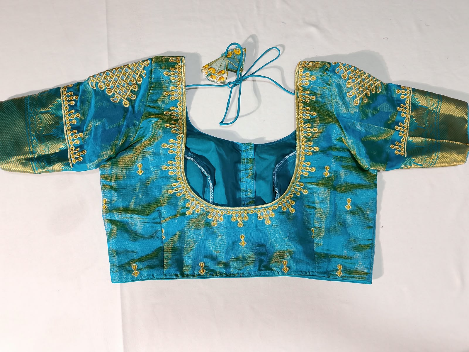 N1537 : Ready To Ship Beautiful Mangalagiri Tissue Silk Saree With Stitched Embroidery Work Blouse