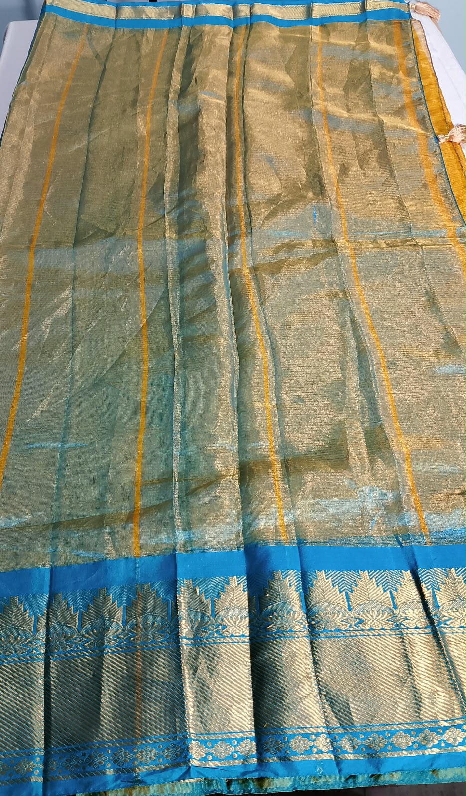 N1537 : Ready To Ship Beautiful Mangalagiri Tissue Silk Saree With Stitched Embroidery Work Blouse
