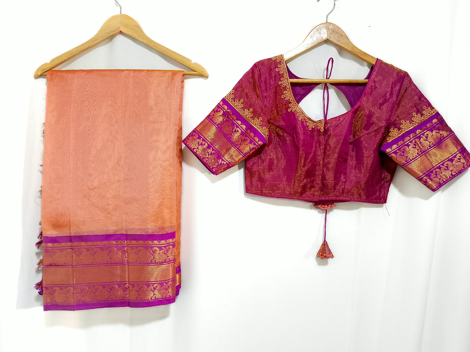 N1536 : Ready To Ship Beautiful Mangalagiri Tissue Silk Saree With Stitched Embroidery Work Blouse