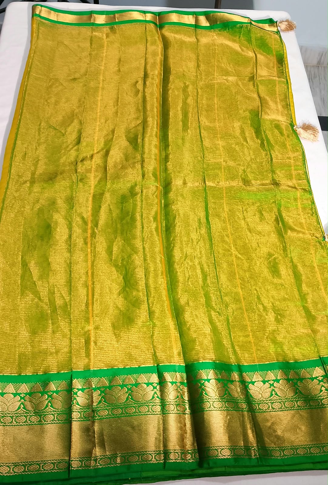 N1538 : Ready To Ship Beautiful Mangalagiri Tissue Silk Saree With Stitched Embroidery Work Blouse