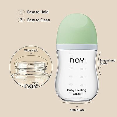 Yanyoyo Wideneck Glass Baby Bottle 5.4oz (w/ Slow Flow Nipple)