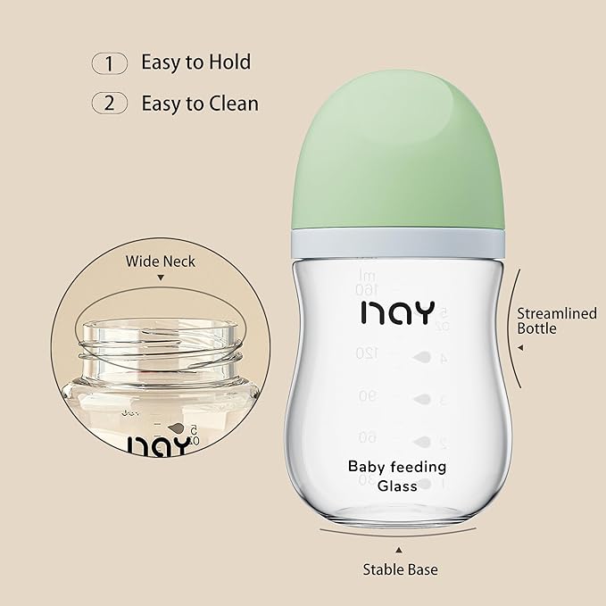 Yanyoyo Wideneck Glass Baby Bottle 5.4oz (w/ Slow Flow Nipple)