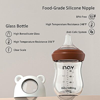 Yanyoyo Wideneck Glass Baby Bottle 5.4oz (w/ Slow Flow Nipple)