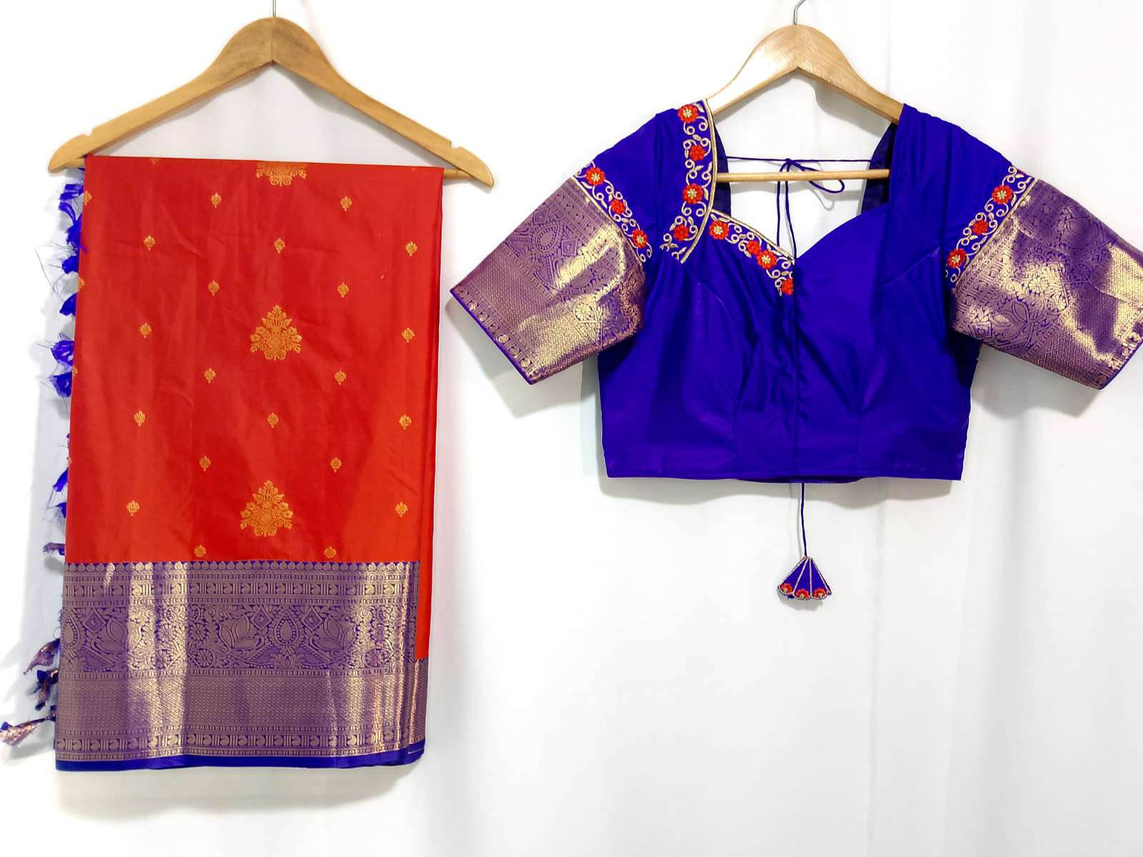 N1665 : Ready To Ship Beautiful Semi Kanchipattu Saree With Stitched Embroidery Work Blouse