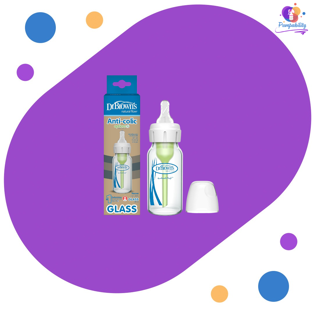 Dr Browns Narrow Neck Glass Baby Bottle 4 oz (w/ Slow Flow Nipple)