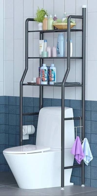 3LAYERS TOILET AND BATHROOM STORAGE RACK WITH HANGING HOOKS