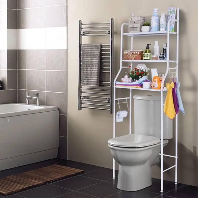 3LAYERS TOILET AND BATHROOM STORAGE RACK WITH HANGING HOOKS