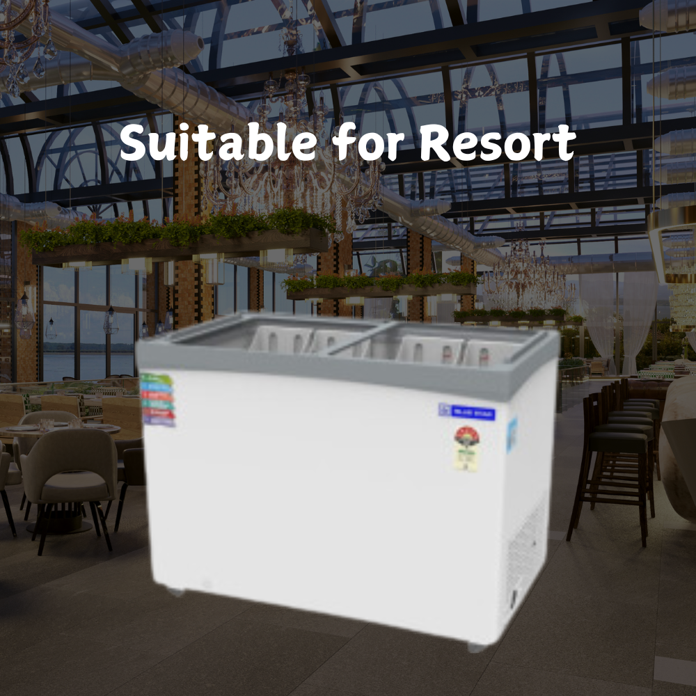 Suitable for Resort: Blue Star Glass Top Deep Freezer-GT5-350N
