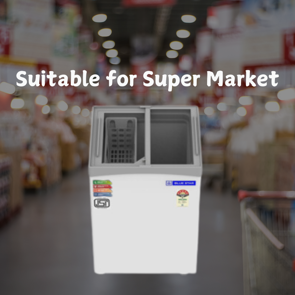 Suitable for Super Market: Blue Star Flat glass top Deep Freezer-GT5-130NP