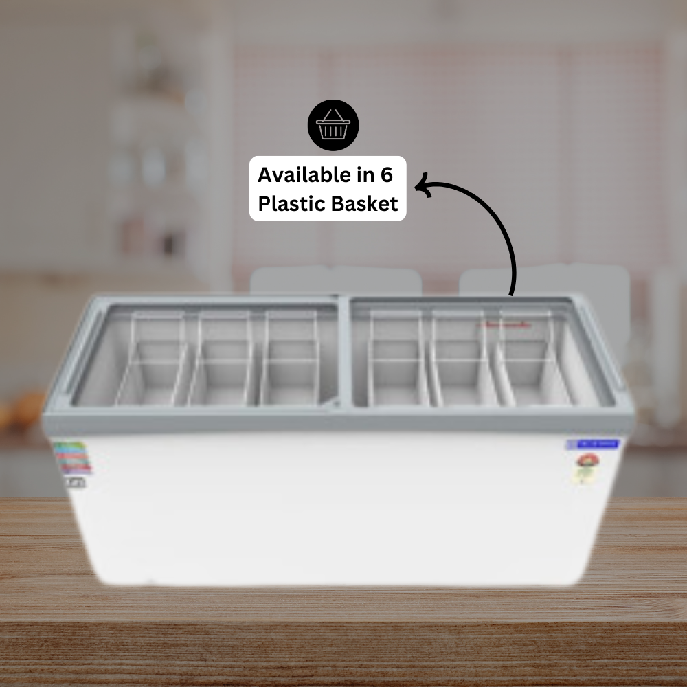 Blue Star Flat Glass Top Deep Freezer 590 Litre with 6 Plastic Basket