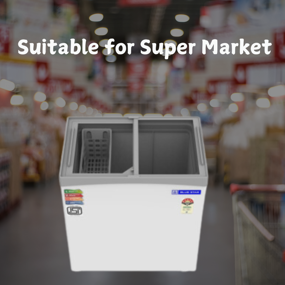 Suitable for Super Market: Blue Star Flat Glass Top Deep Freezer-GT5-230NP