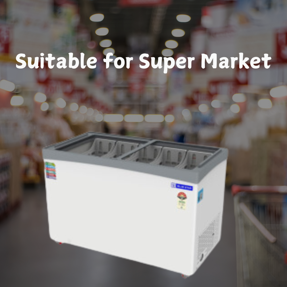 Suitable for Super Market: Blue Star Flat Glass Top Deep Freezer-GT5-410NP