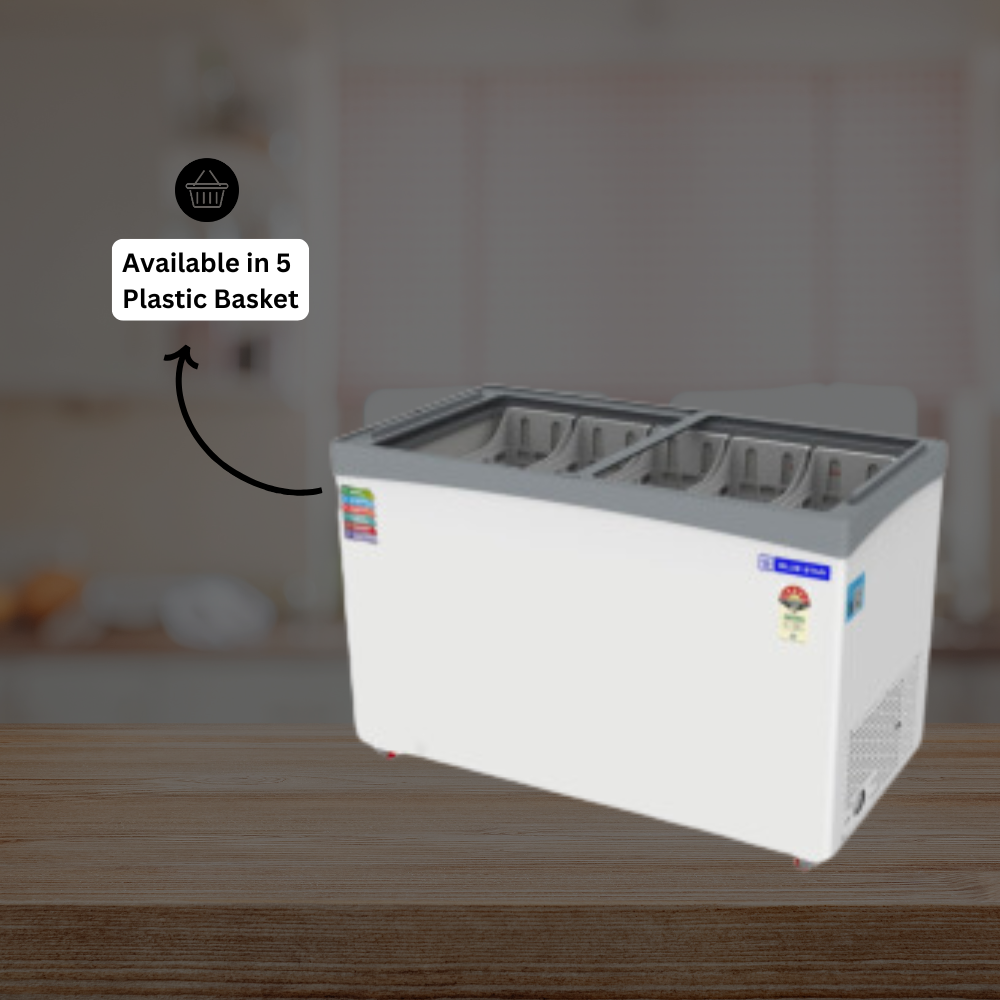 Blue Star Flat Glass Top Deep Freezer-GT5-410NP with 5 Plastic Basket Blue Star Flat Glass Top Deep Freezer-GT5-410NP with 5 Plastic Basket