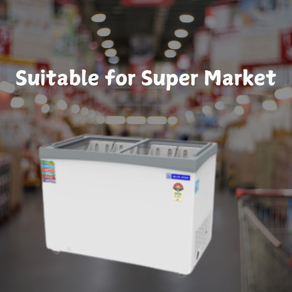 Suitable for Super Market: Blue Star Flat glass top Deep Freezer-GT5-350NP Suitable for Super Market: Blue Star Flat glass top Deep Freezer-GT5-350NP
