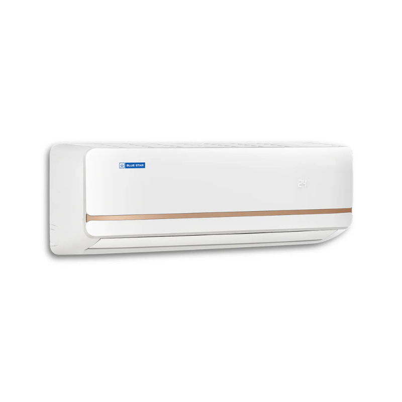 Blue Star Fixed Speed Split AC - 1 Ton 3 Star-T Series cooling a small bedroom.
