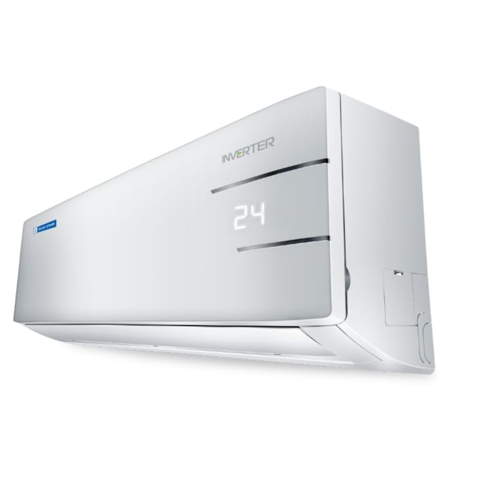 Close-up of the Blue Star IC324YNU indoor unit, showcasing its design and display panel.