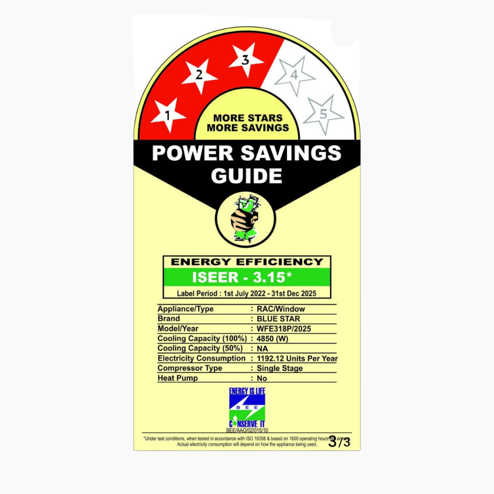 Energy-efficient cooling with Blue Star Fixed Speed Window AC-WFE318P 1.5 Ton 3 Star