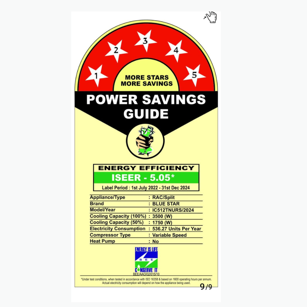 Energy Efficient cooling with Blue Star IC512TNURS Inverter Split AC-1 Ton 5 Star Energy Efficient cooling with Blue Star IC512TNURS Inverter Split AC-1 Ton 5 Star