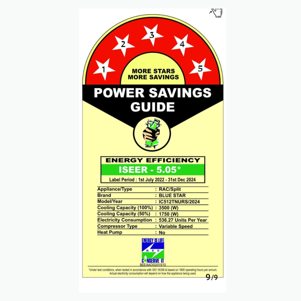 Energy-efficient cooling from the Blue Star IC512NNURS inverter AC. Energy-efficient cooling from the Blue Star IC512NNURS inverter AC.